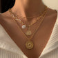 Goth Baroque Pearl Coin Portrait Pendant Necklace for Women Vintage Multi Layer Link Chain Necklace Punk Aesthetic Jewelry 2021
